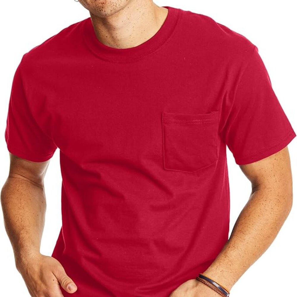 Hanes Mens Beefy-T with Pocket 4-Pack